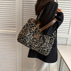 Leopard Print Canvas Tote Bag with Gold Details