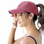 Washed Baseball Cap with Ponytail Opening