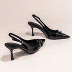 Black Pointed Stiletto Court Shoe – Buckle Strap Heel | Meave & Ivy