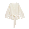 Shoulder-Pad Knit Blazer – Sculptural Belted Statement Jacket | Meave & Ivy
