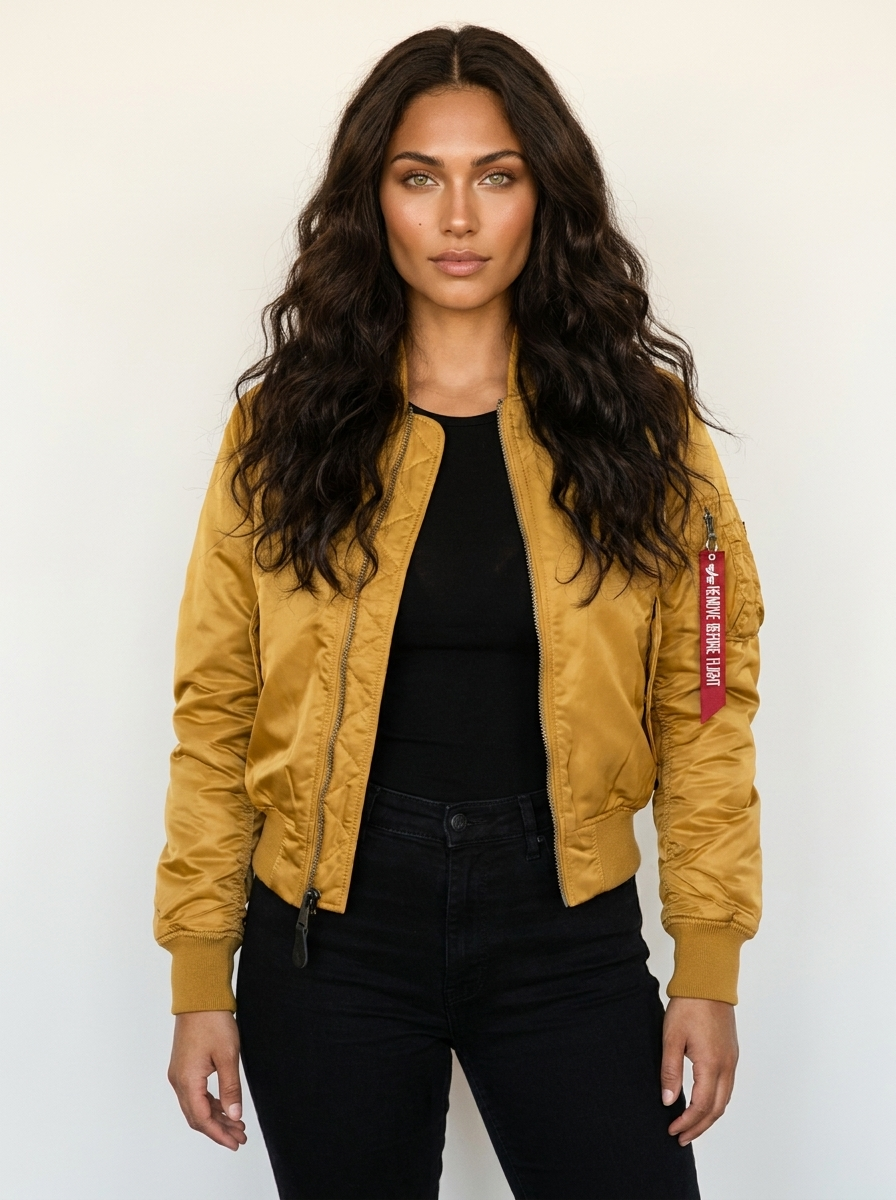 Satin Bomber Jacket – Women's Classic MA-1 Zip-Up Jacket with Utility Pocket