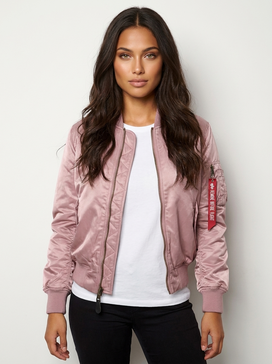 Satin Bomber Jacket – Women's Classic MA-1 Zip-Up Jacket with Utility Pocket