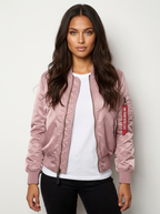 Satin Bomber Jacket – Women's Classic MA-1 Zip-Up Jacket with Utility Pocket