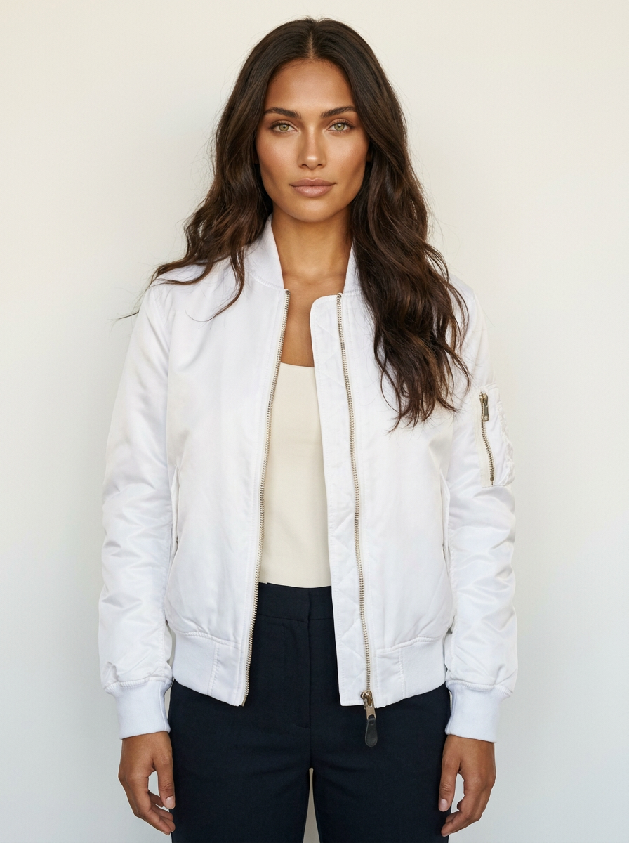 Satin Bomber Jacket – Women's Classic MA-1 Zip-Up Jacket with Utility Pocket