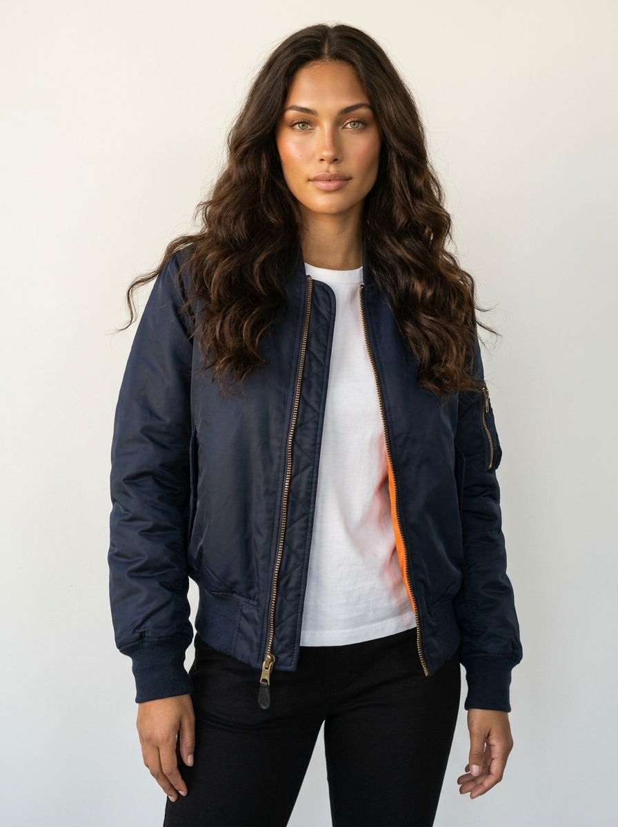 Satin Bomber Jacket – Women's Classic MA-1 Zip-Up Jacket with Utility Pocket