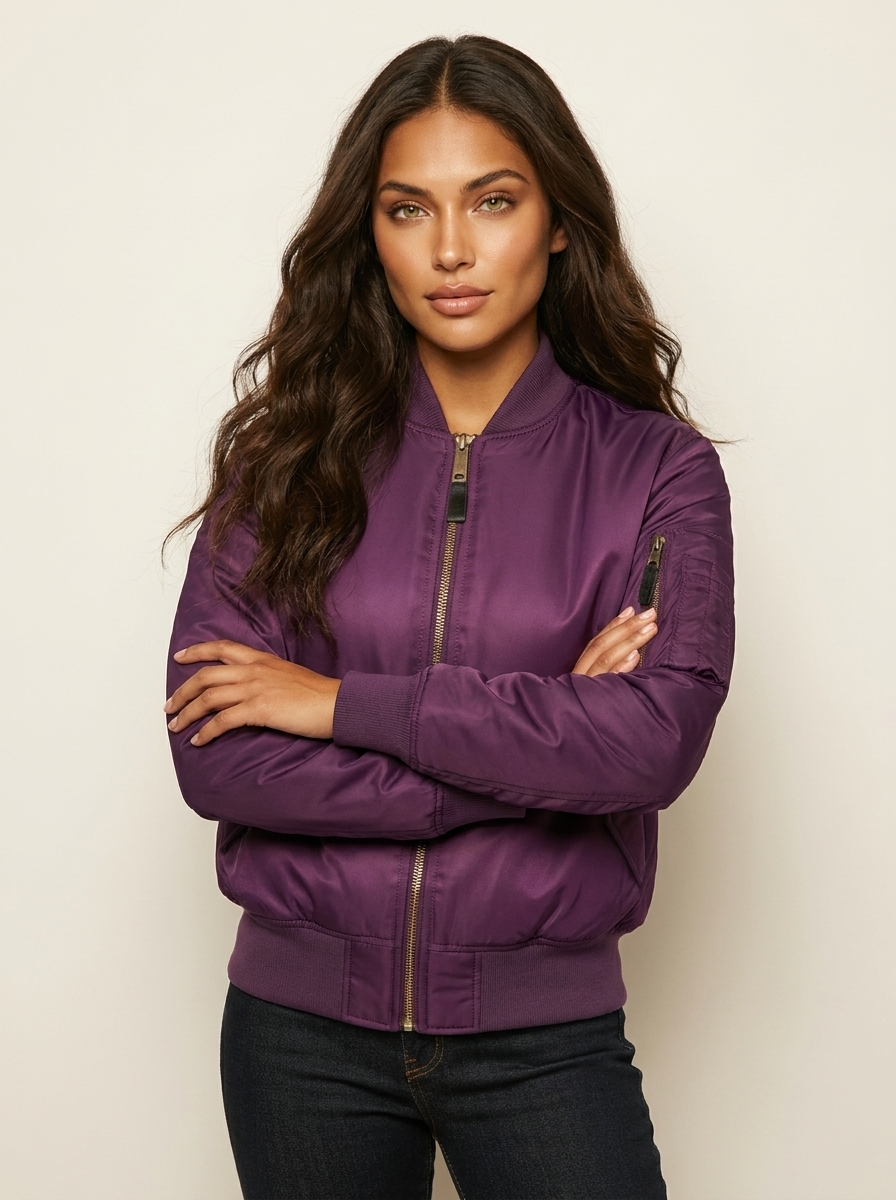 Satin Bomber Jacket – Women's Classic MA-1 Zip-Up Jacket with Utility Pocket