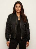 Satin Bomber Jacket – Women's Classic MA-1 Zip-Up Jacket with Utility Pocket