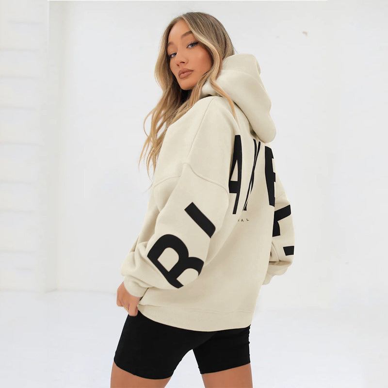 Oversized Hoodie with Letter Print – Women's Longline Comfy Hoodie