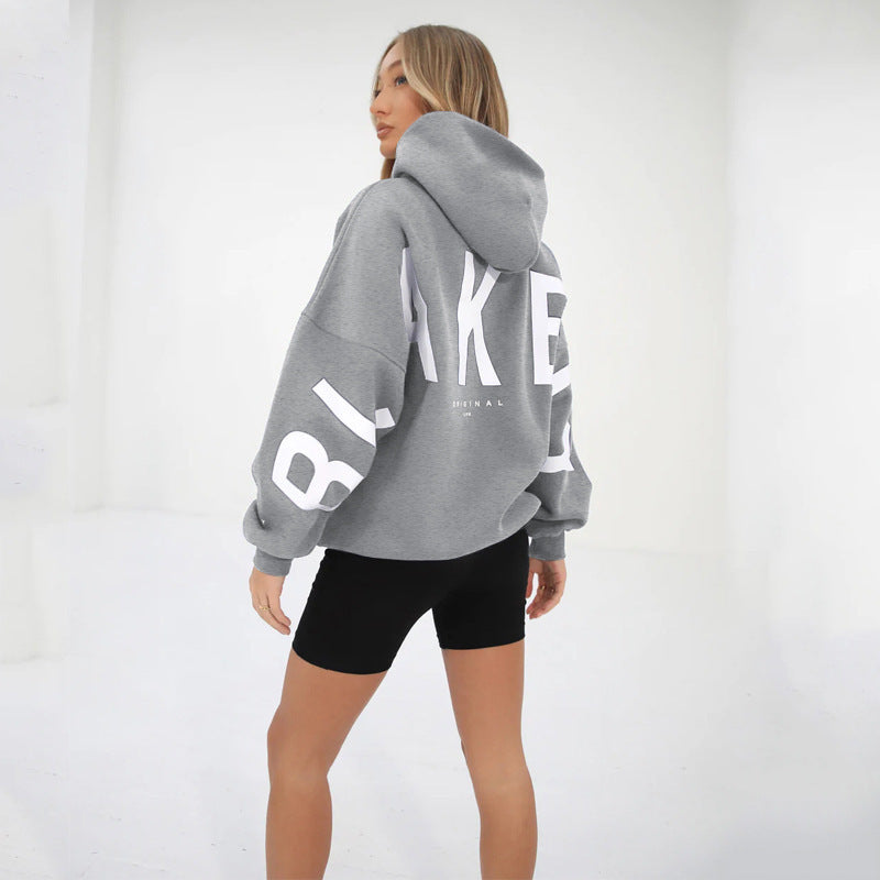 Oversized Hoodie with Letter Print – Women's Longline Comfy Hoodie