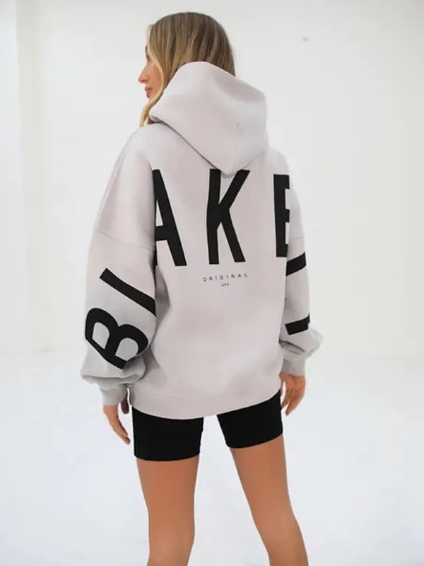 Oversized Hoodie with Letter Print – Women's Longline Comfy Hoodie