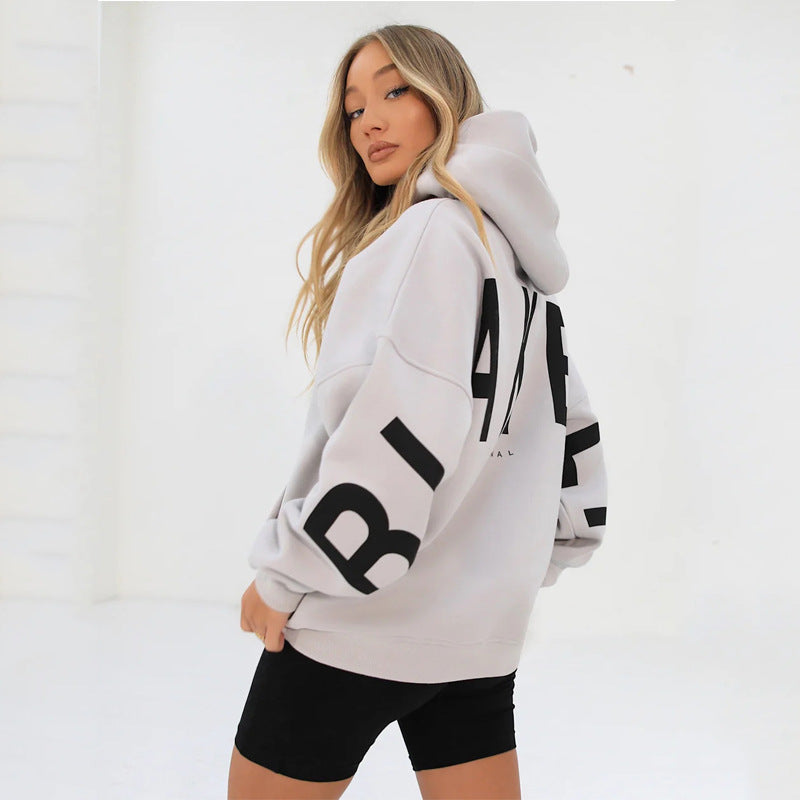 Oversized Hoodie with Letter Print – Women's Longline Comfy Hoodie
