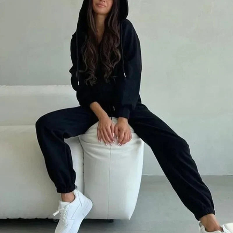 Women's Relaxed Zip-Up Hooded Tracksuit Set