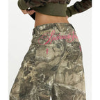 Camo Wide Leg Jeans with Pink Embroidery – Statement Streetwear Jeans