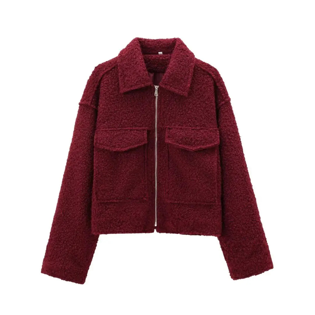 Grey Fleece Cropped Jacket – Effortless Lapel Outerwear | Meave & Ivy