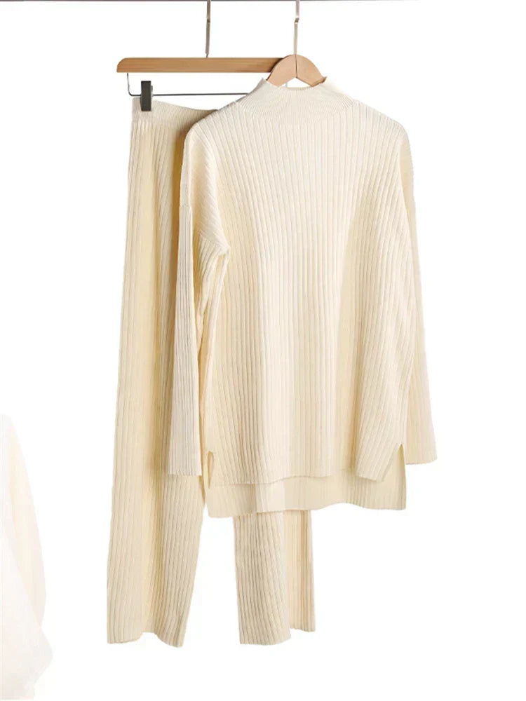 Women's High-Neck Knit Co-Ord Set – Relaxed Longline Pullover