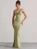 Satin Sleeveless Bodycon Maxi Dress – Elegant Evening Gown | Meave & Ivy