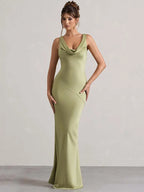 Satin Sleeveless Bodycon Maxi Dress – Elegant Evening Gown | Meave & Ivy