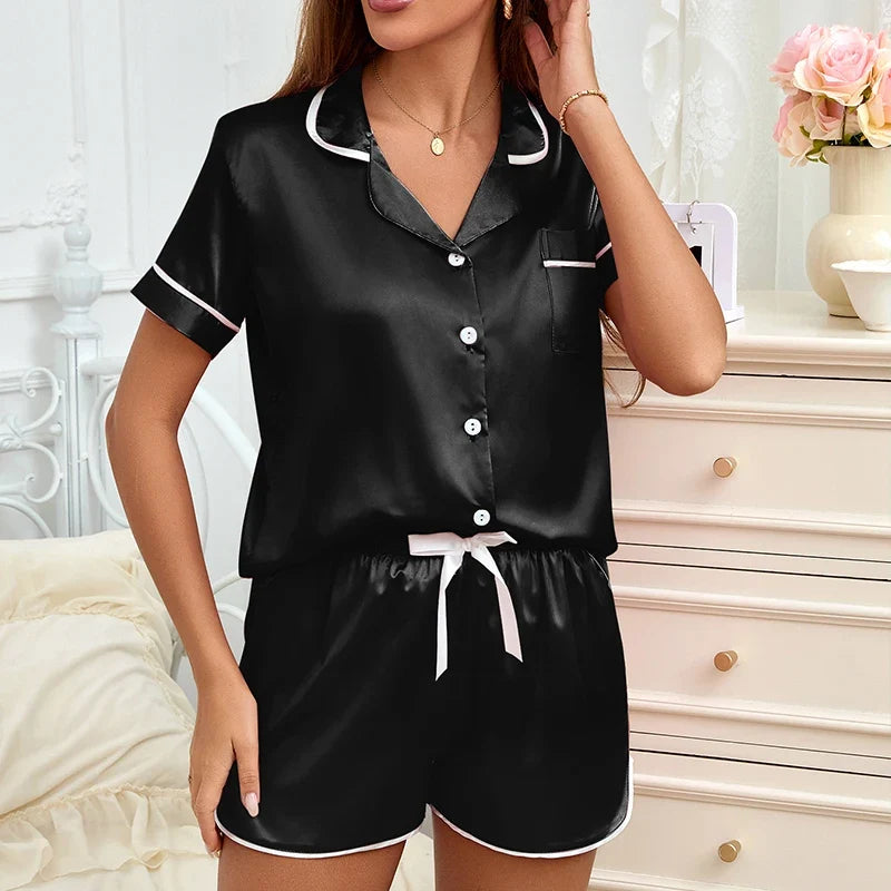 Champagne Gold Satin Lounge Set – Luxury Nightwear Two-Piece | Meave & Ivy