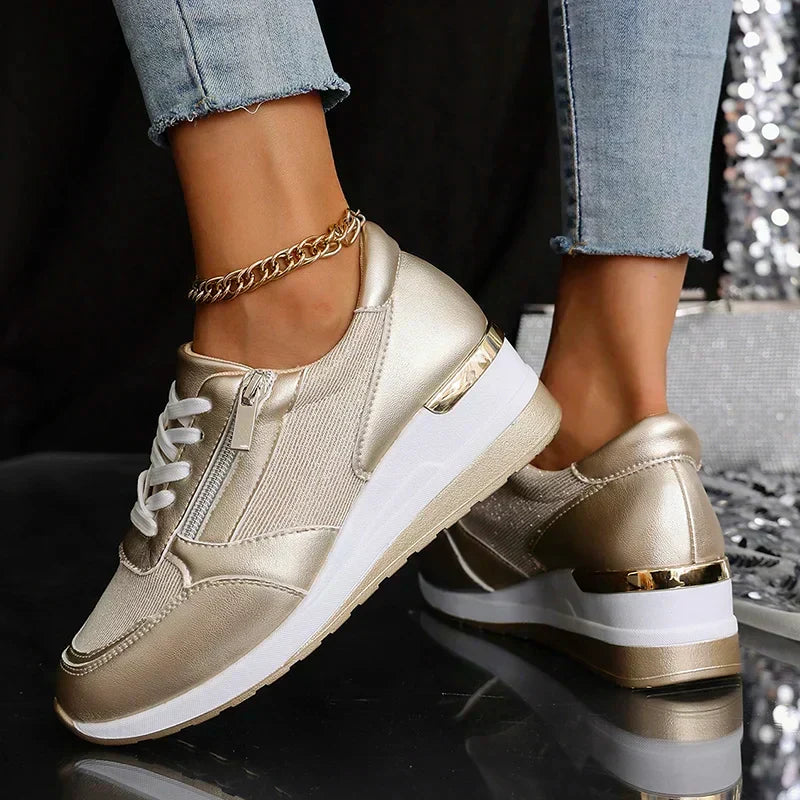 Women's Platform Trainers – Lightweight Everyday Comfort in Gold or Silver