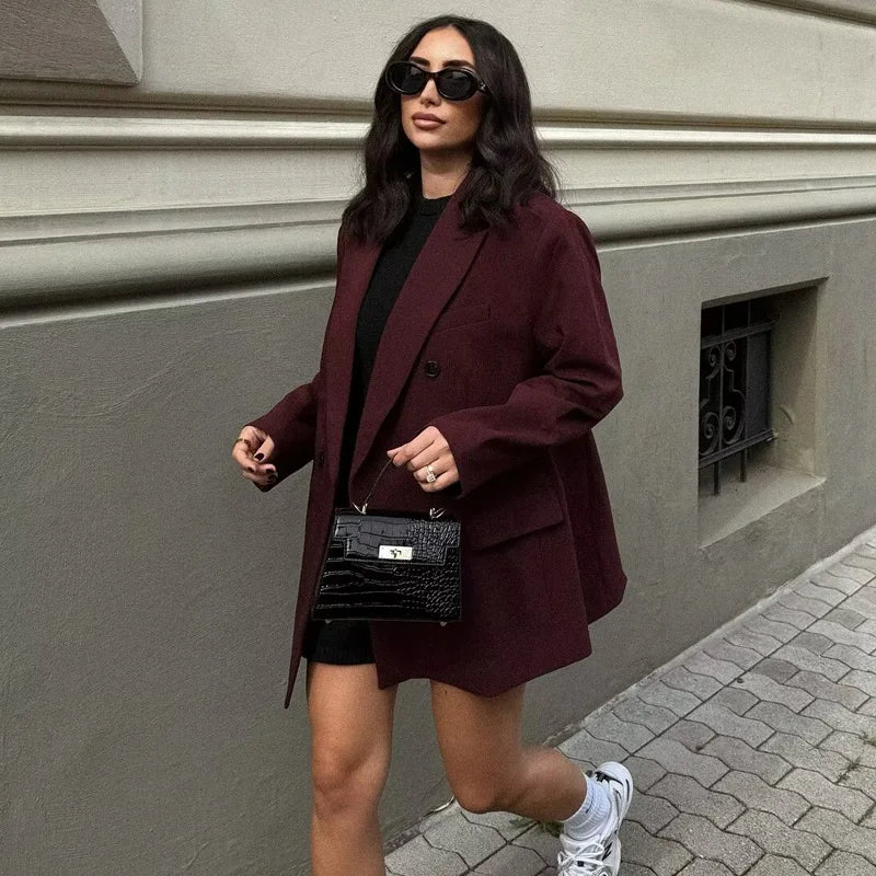 Burgundy Tailored Blazer - Single-Breasted