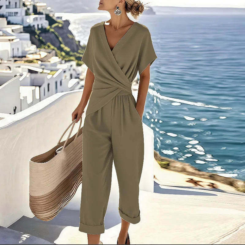 Wrap V-Neck Twist-Waist Cropped Jumpsuit