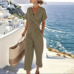 Wrap V-Neck Twist-Waist Cropped Jumpsuit