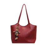 Vintage Style Vegan Leather Tote – Women's Shoulder Bag with Charm