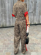 Women's Printed Short Sleeve Button-Up Shirt and Wide Leg Trouser Set