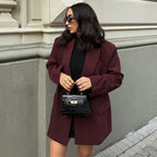 Burgundy Tailored Blazer - Single-Breasted