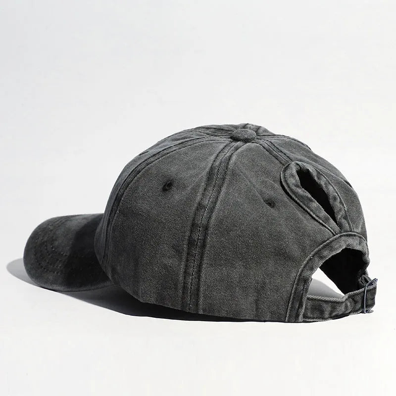Washed Baseball Cap with Ponytail Opening