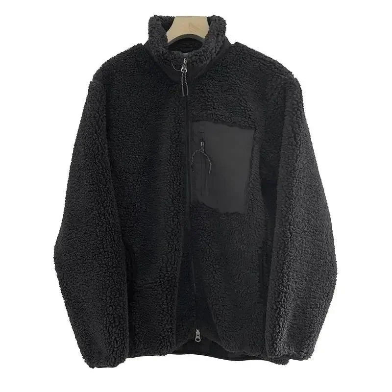 Teddy Coat with High Collar & Zip Pocket – Minimalist Warm Teddy Jacket