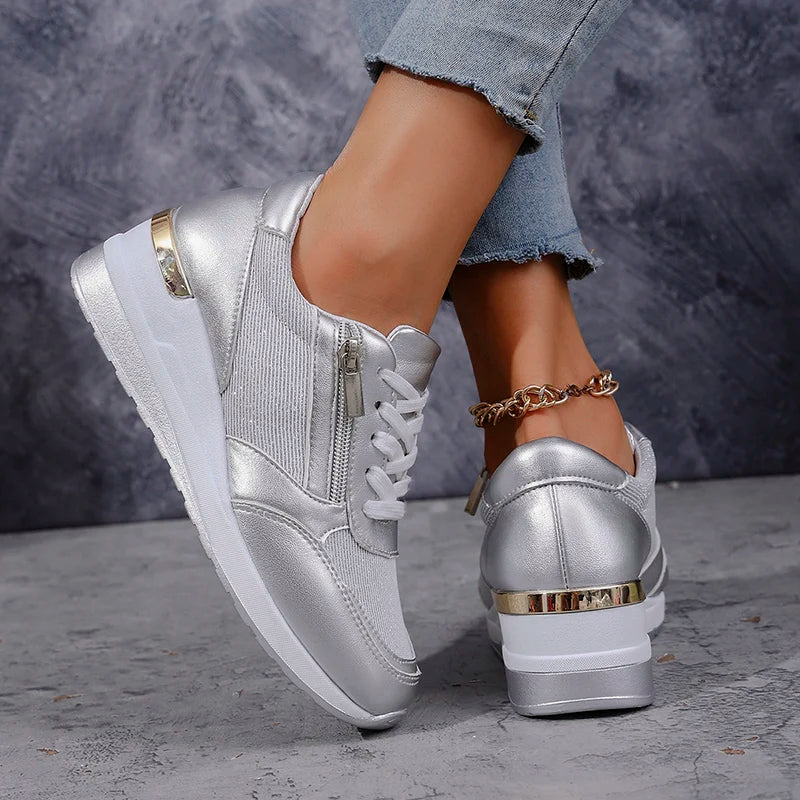 Women's Platform Trainers – Lightweight Everyday Comfort in Gold or Silver