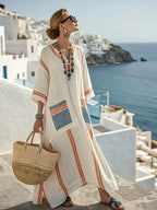 Linen Kaftan Maxi Dress – Striped V-Neck Casual Dress | Meave & Ivy