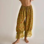 Lace-Patchwork Cropped Bloomers with Drawstring Waist