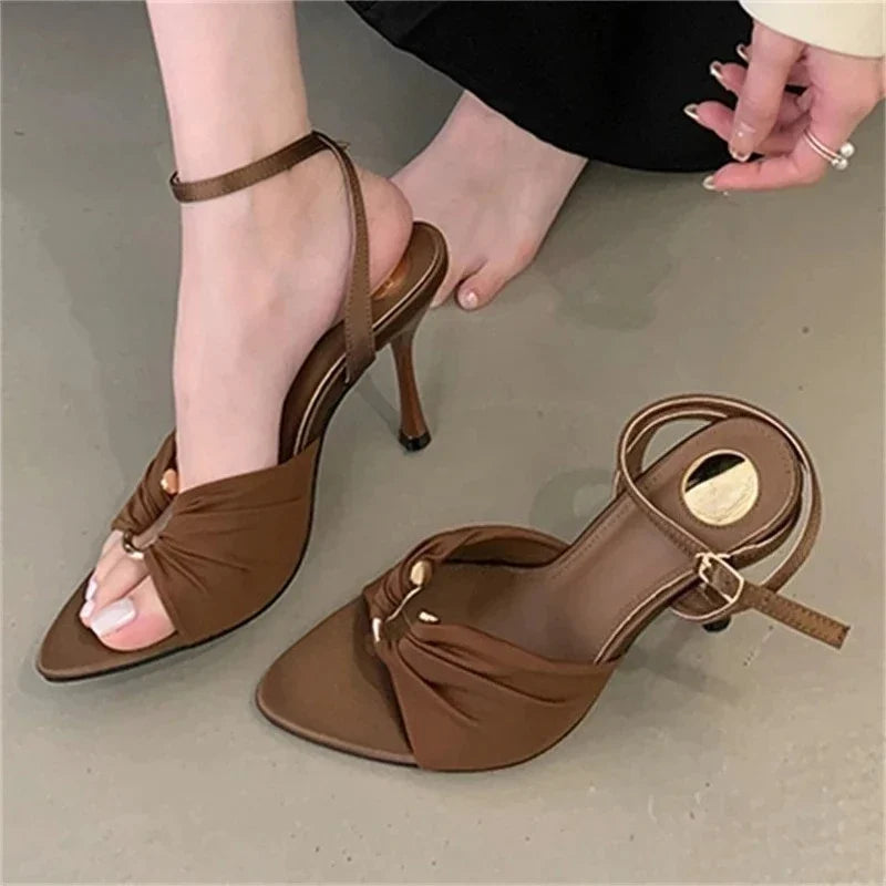Pleated Buckle Mule Heels – Sculptural Evening Sandal | Meave & Ivy