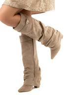 Slouch Boots with Low Heel & Pointed Toe – Women's Ruched Boots