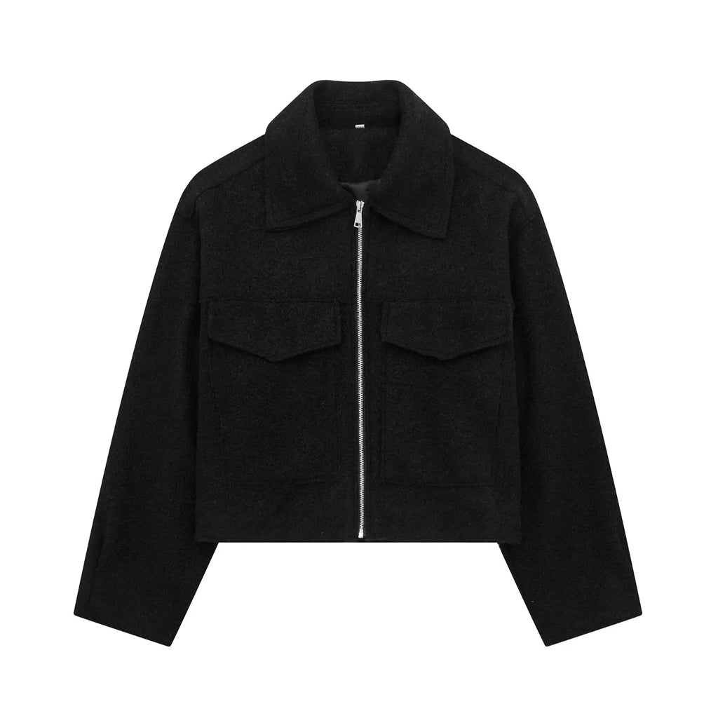 Grey Fleece Cropped Jacket – Effortless Lapel Outerwear | Meave & Ivy