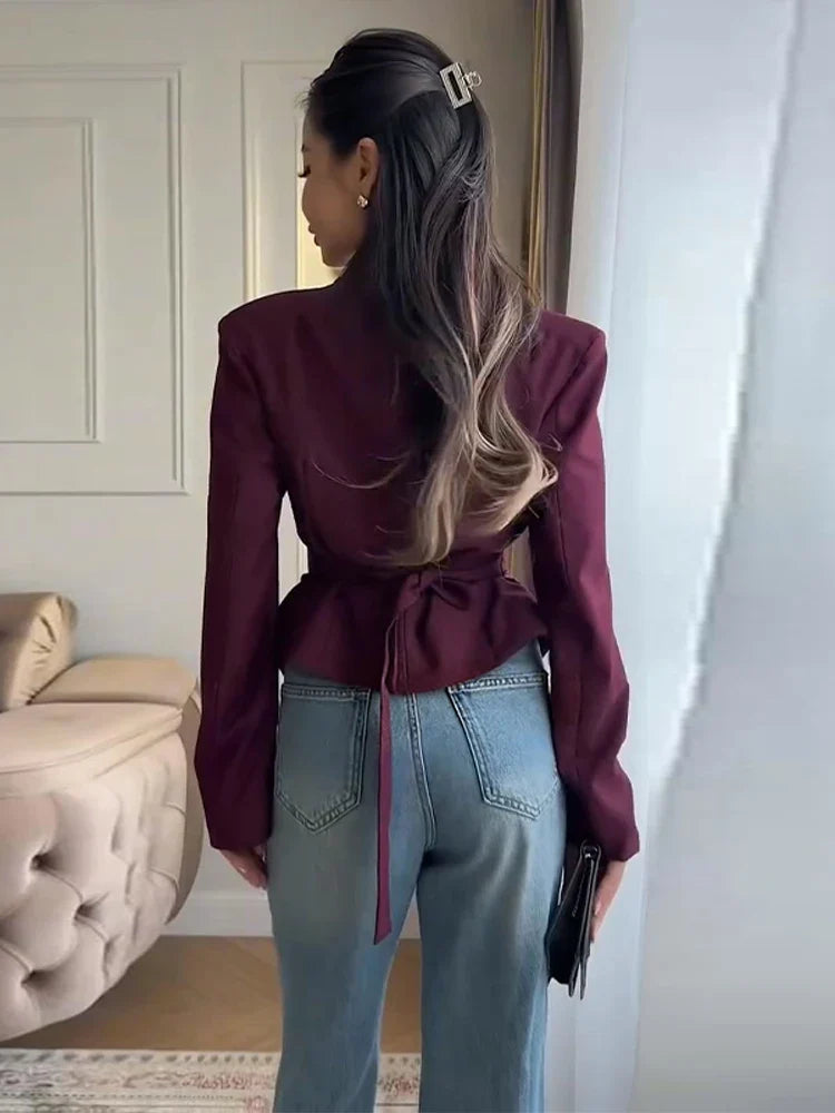 Ivory Pleated Blazer Jacket – Elegant Lace-Up Tailoring | Meave & Ivy