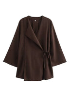 Women's linen-look Co-Ord Set – Kimono-Style Wrap Top