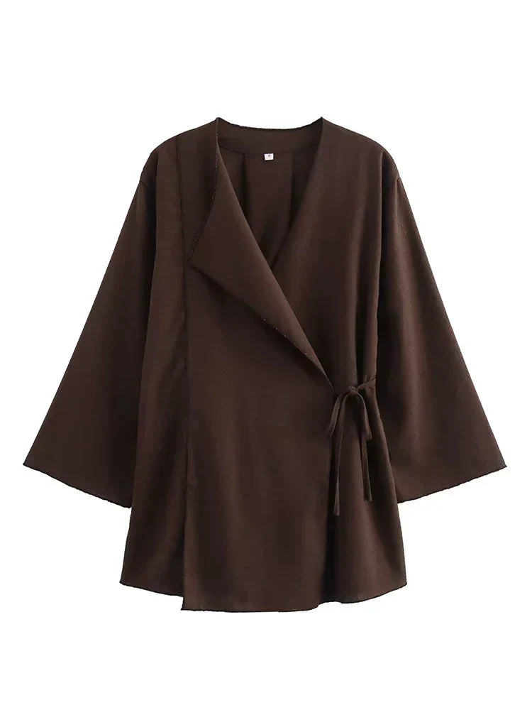 Women's linen-look Co-Ord Set – Kimono-Style Wrap Top