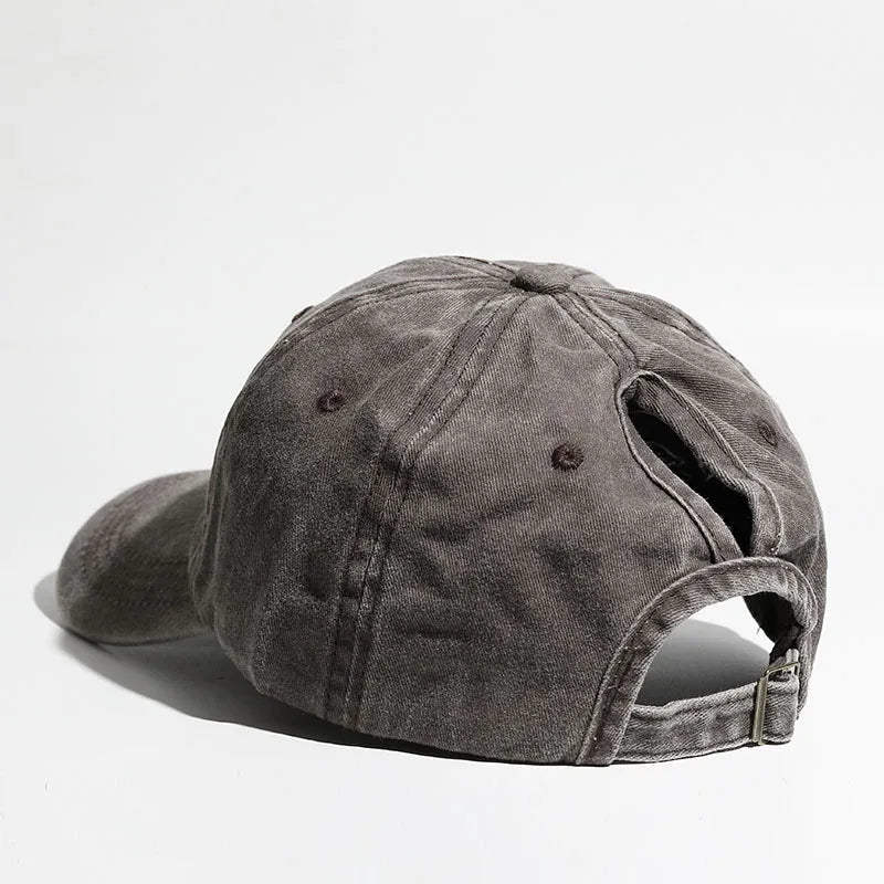 Washed Baseball Cap with Ponytail Opening