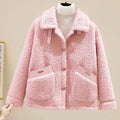 Women's Oversized Teddy Jacket with Buckle Collar and Contrast Pocket Trim