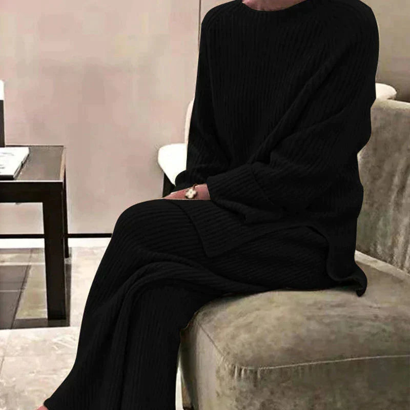 Women's Ribbed Sweater and Wide-Leg Trouser Set