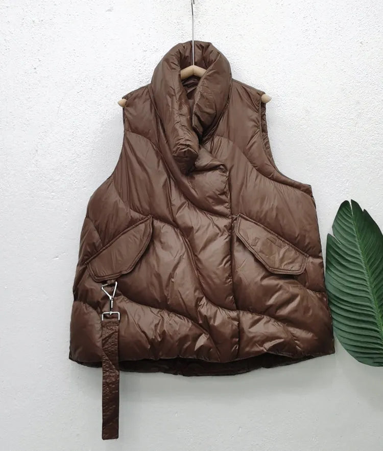 Women's Oversized Padded Puffer Gilet with High Shawl Collar