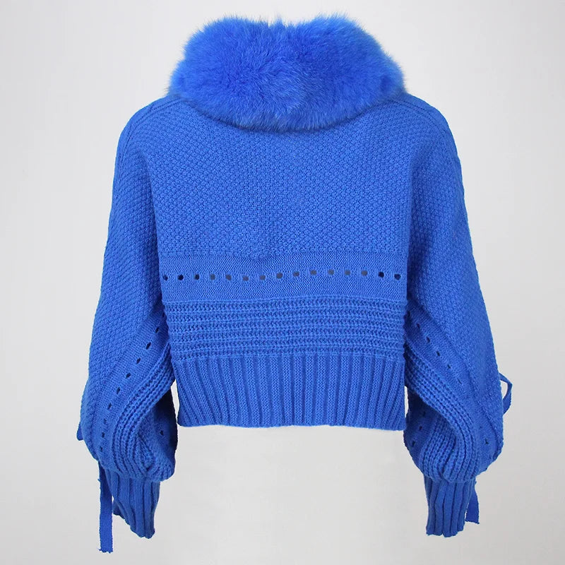Women's faux fur-Trimmed Knitted Cardigan