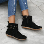 Suede Look Ankle Boots with Fringe & Studs – Western Boho Boots