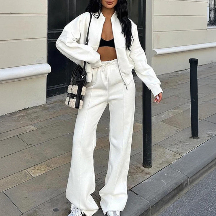 Women's Two-Piece Tracksuit Set with Cropped Zip-Up Bomber Jacket