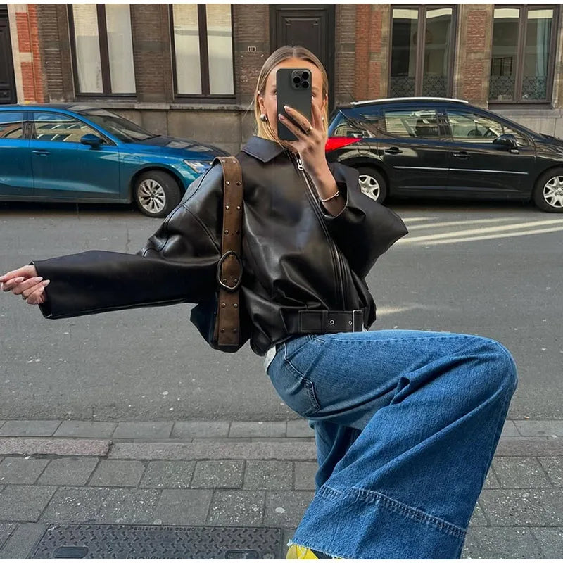 Leather Bomber Jacket – Vintage-Inspired Belted Streetwear | Meave & Ivy