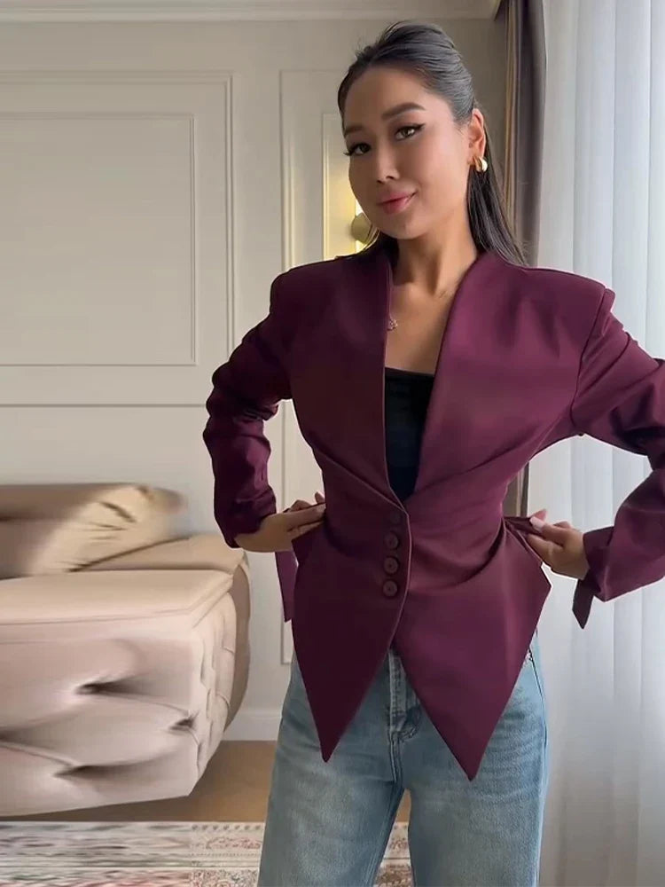 Ivory Pleated Blazer Jacket – Elegant Lace-Up Tailoring | Meave & Ivy