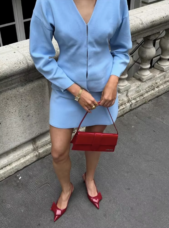 Women's Button-Front Peplum Blazer and A-Line Mini Skirt Set